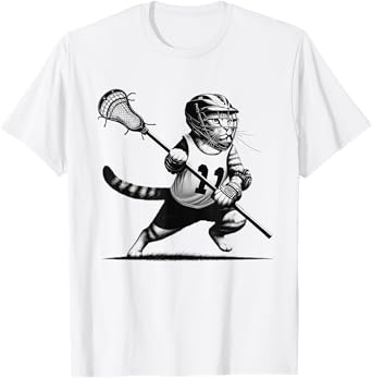 Vintage Cat Playing Lacrosse Kitten Lover Lacrosse Player T-Shirt for Men Women Girls Kids