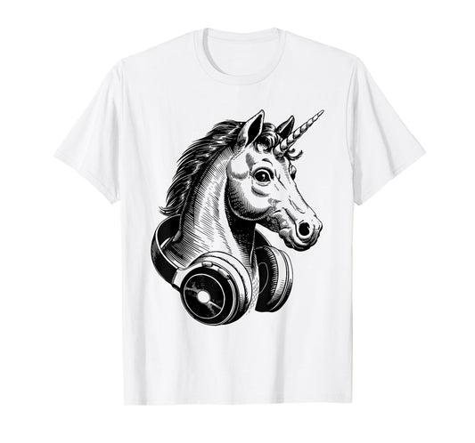 Cute Vintage Unicorn Lover Headphones Mythology Design T-Shirt
