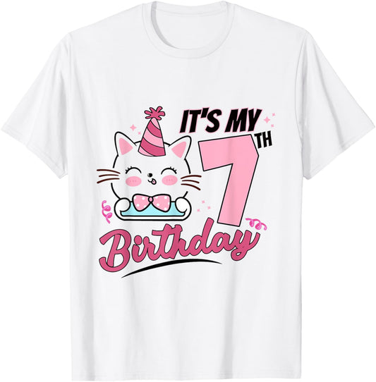 It's My 7th Birthday Cute Cat Kitten 7 Years Old Girls T-Shirt