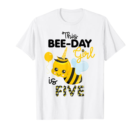 5th Birthday Girl Bee Themed 5 Year Old Bday Matching Party T-Shirt