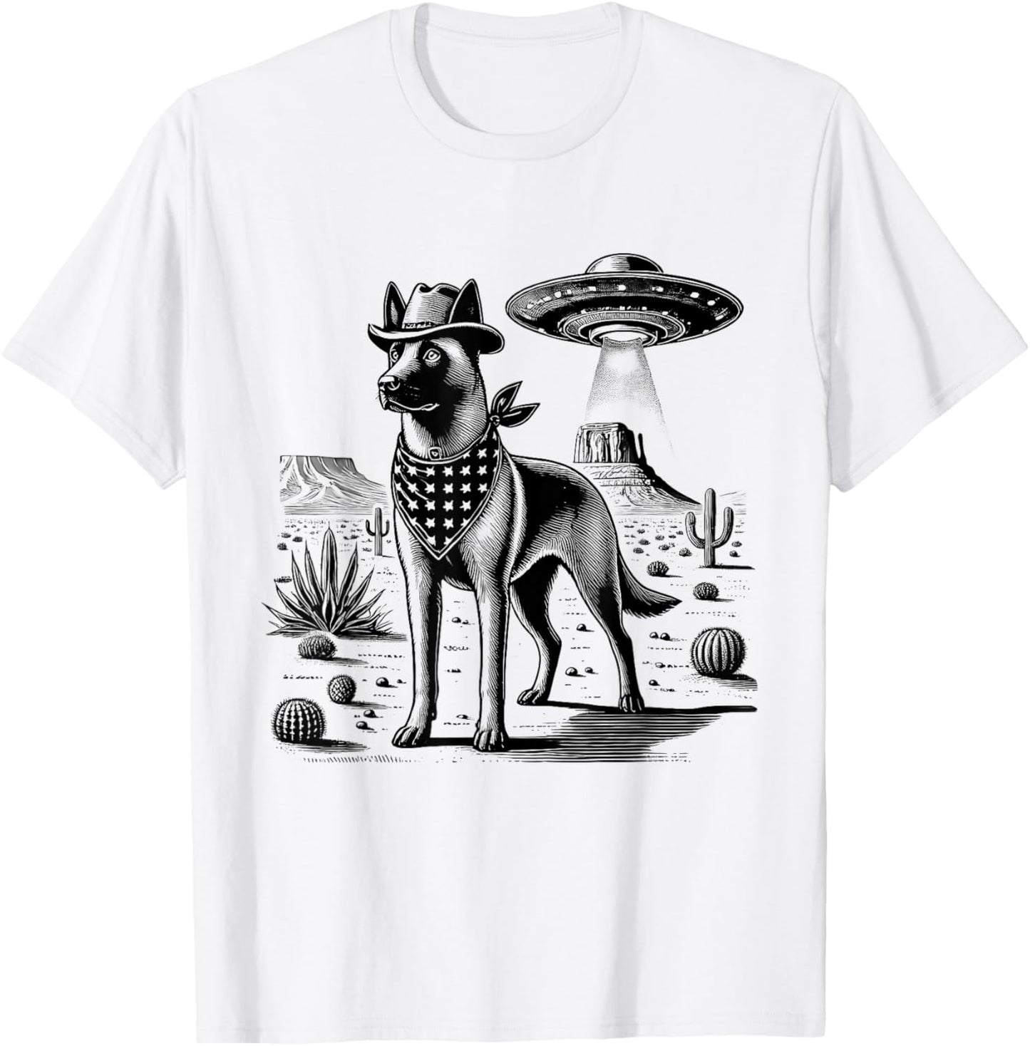 Vintage Belgian Malinois UFO Western Wild West Dog Mom Dad T-Shirt