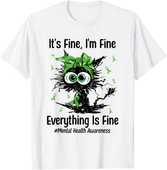 Mental Health Warrior Awareness Black Cat Brain Illness T-Shirt