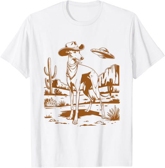 UFO Greyhound Western Alien Vintage 90s Whippet Cowboy Dog T-Shirt