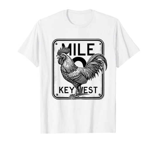 Key West Florida Chicken Retro Mile 0 Rooster Mile Marker T-Shirt