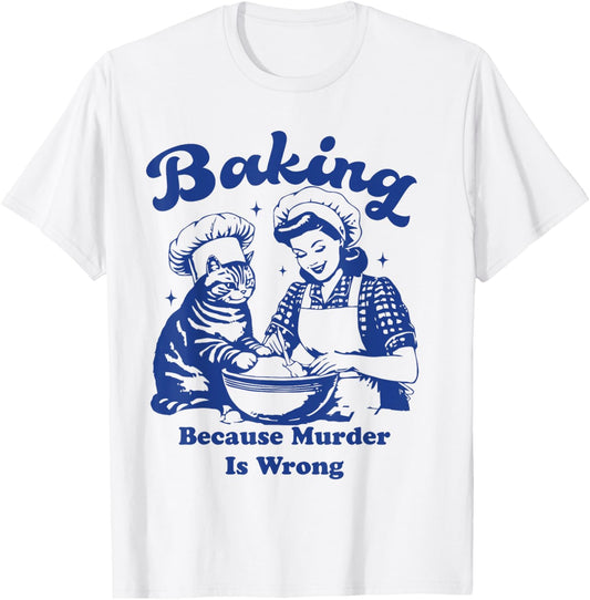 Funny Women Baking With Cat T-Shirt