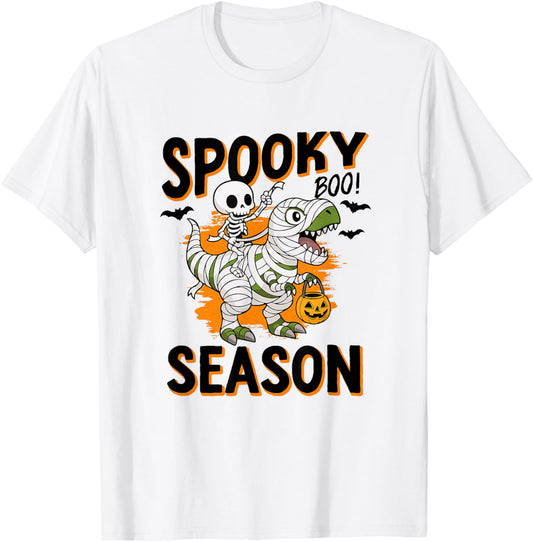 Skeleton Dinosaur Spooky Season Halloween T-Shirt