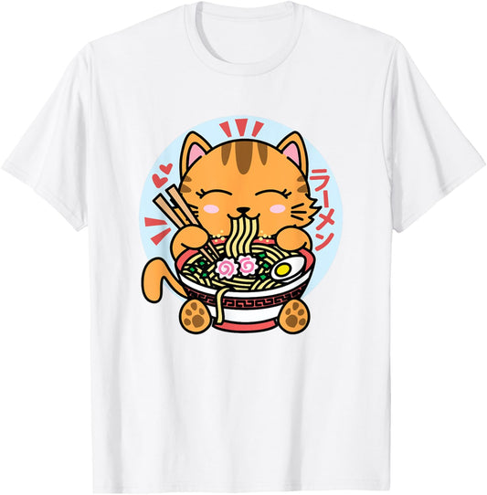 Kawaii Ramen Cute Anime Orange Cat Japanese Noodles T-Shirt