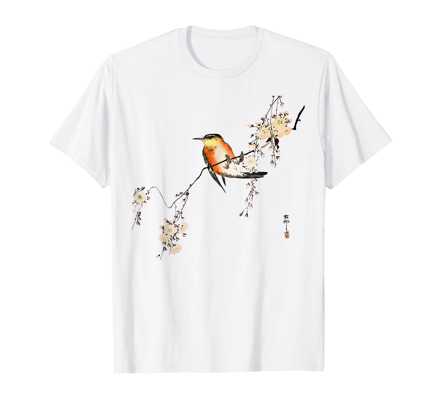 Japanese art style Vintage Ukiyo-e Red bird Cherry blossoms T-Shirt