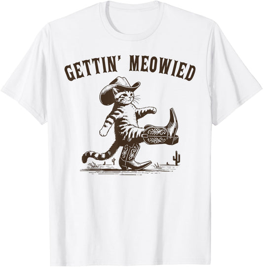 Getting Meowied Western Cowgirl Cat Bachelorette Bride Squad T-Shirt