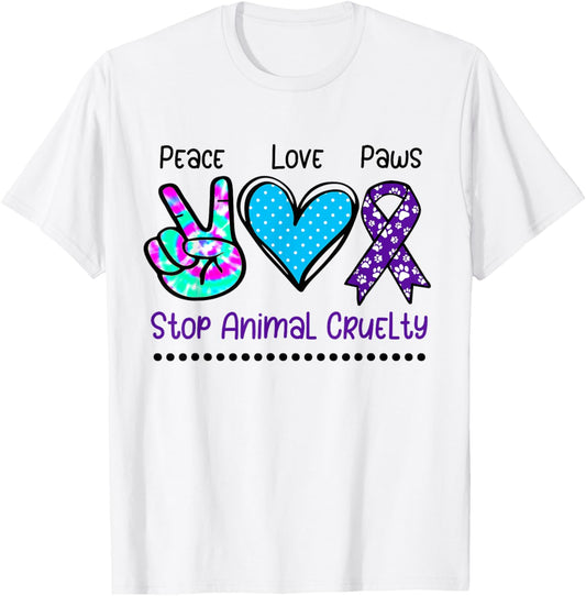 Animal cruelty abuse awareness support stop ribbon paw print T-Shirt