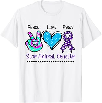 Animal cruelty abuse awareness support stop ribbon paw print T-Shirt