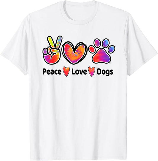 Dog Lover Peace Love Dogs Funny Cute Puppy Paw Tie Dye T-Shirt