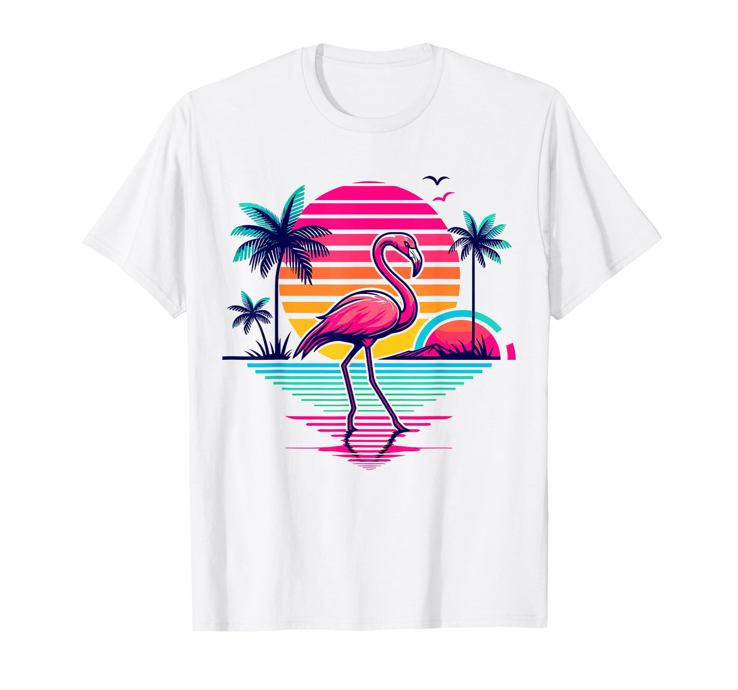 Flamingo Beach Summer Palm Trees Tropical Summer T-Shirt for Men Women Girls Kids