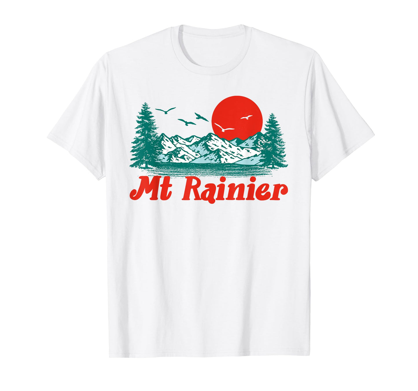 Retro Mt Rainier Mountain Trees & Sun Scene Graphic T-Shirt