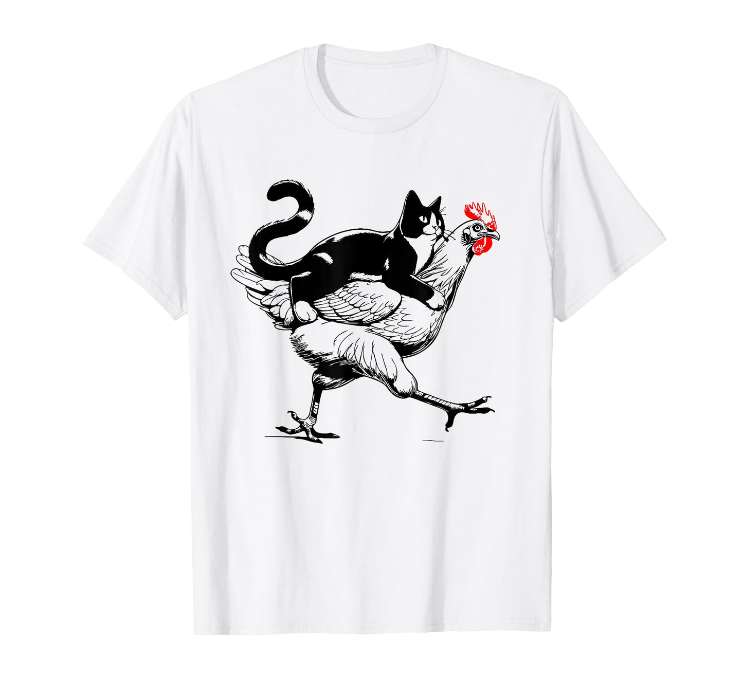 Tuxedo Cat on a Chicken Funny tuxedo cat riding a chicken T-Shirt for Men Women Girls Kids