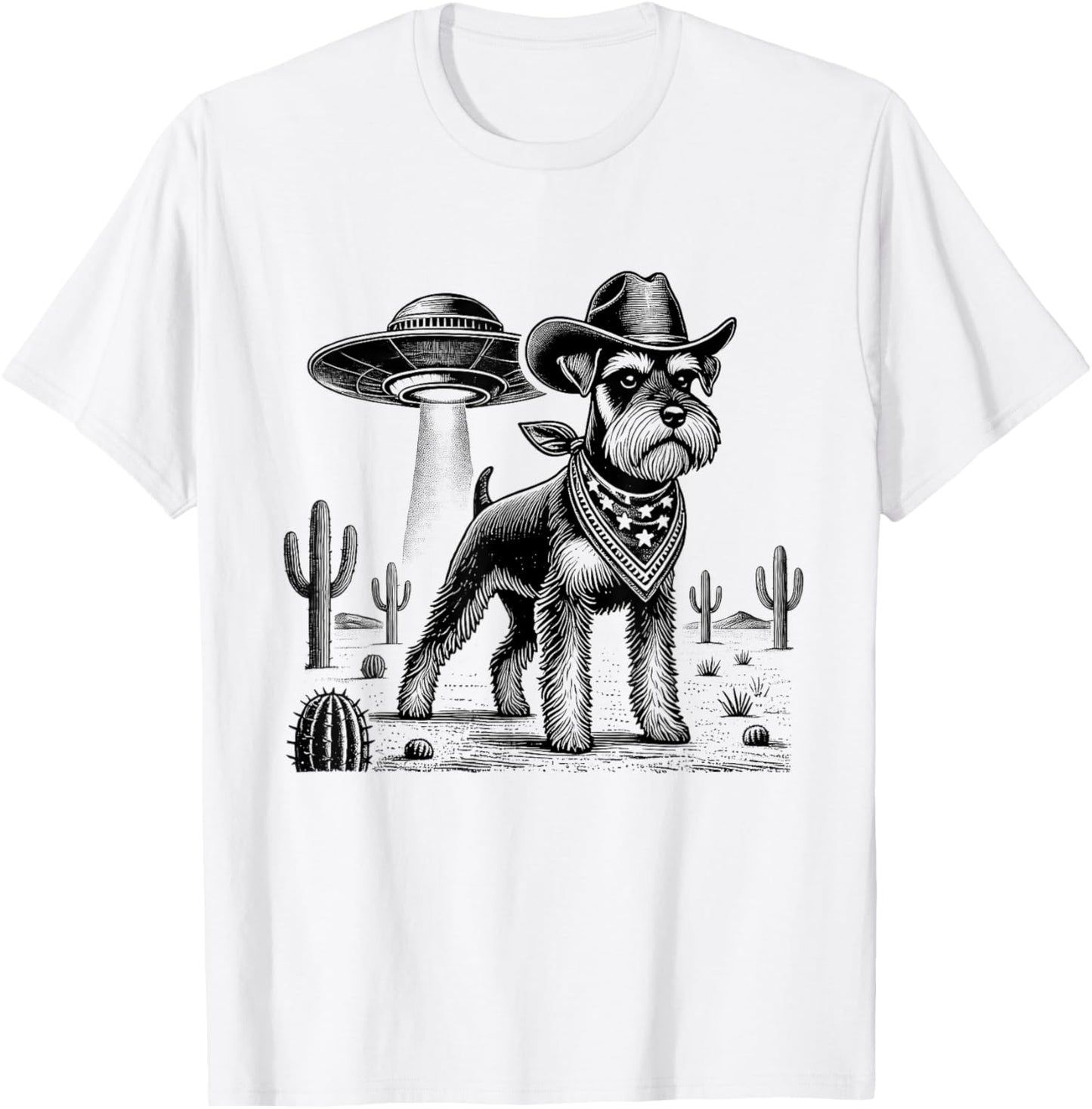 Miniature Schnauzer UFO Western Cowboy Wild West Dog Mom Dad T-Shirt