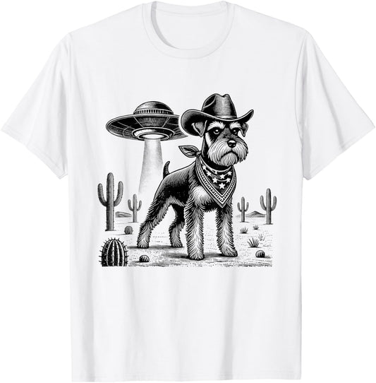 Miniature Schnauzer UFO Western Cowboy Wild West Dog Mom Dad T-Shirt
