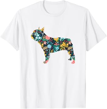 French Bulldog Floral Dog Silhouette Womens Graphic T-Shirt