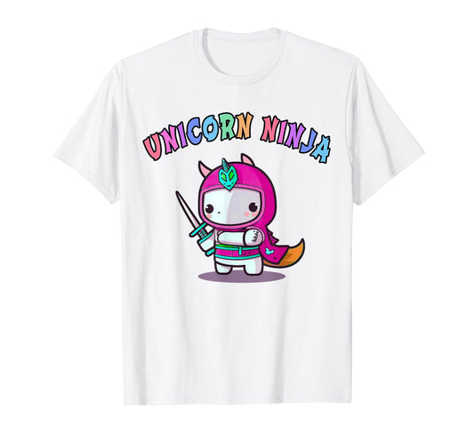 Funny UNICORN NINJA Girl Team Princess Birthday Crew Pink T-Shirt