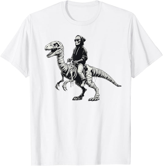 Skeleton Riding Dinosaur Halloween Men Women and kids T-Shirt