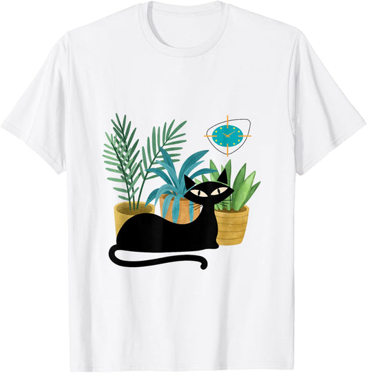 Cat Botanical Theme Midcentury Atomic Age Modern Mid Century T-Shirt