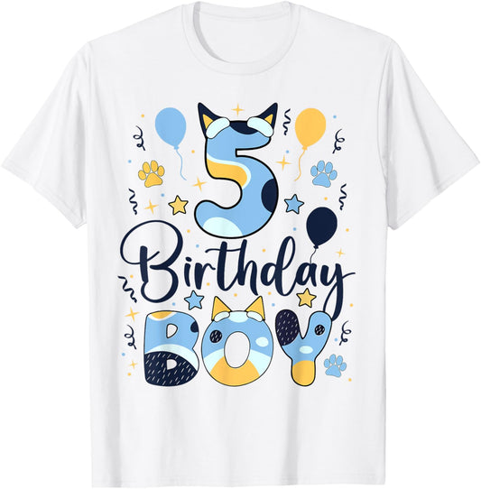 Birthday Boy 5 Present Blue Dog Lovers 5th Birthday Toddlers T-Shirt