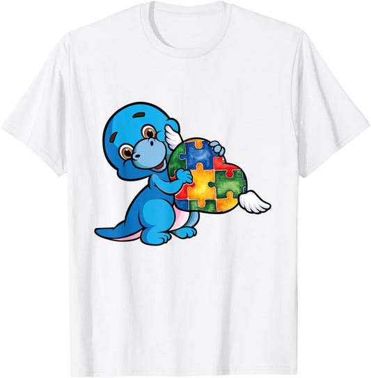 Dinosaur Autism Awareness Kids Toddler Trex Autism Heart T-Shirt