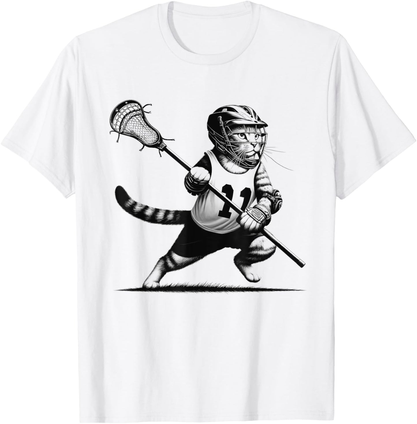 Vintage Cat Playing Lacrosse Kitten Lover Lacrosse Player T-Shirt