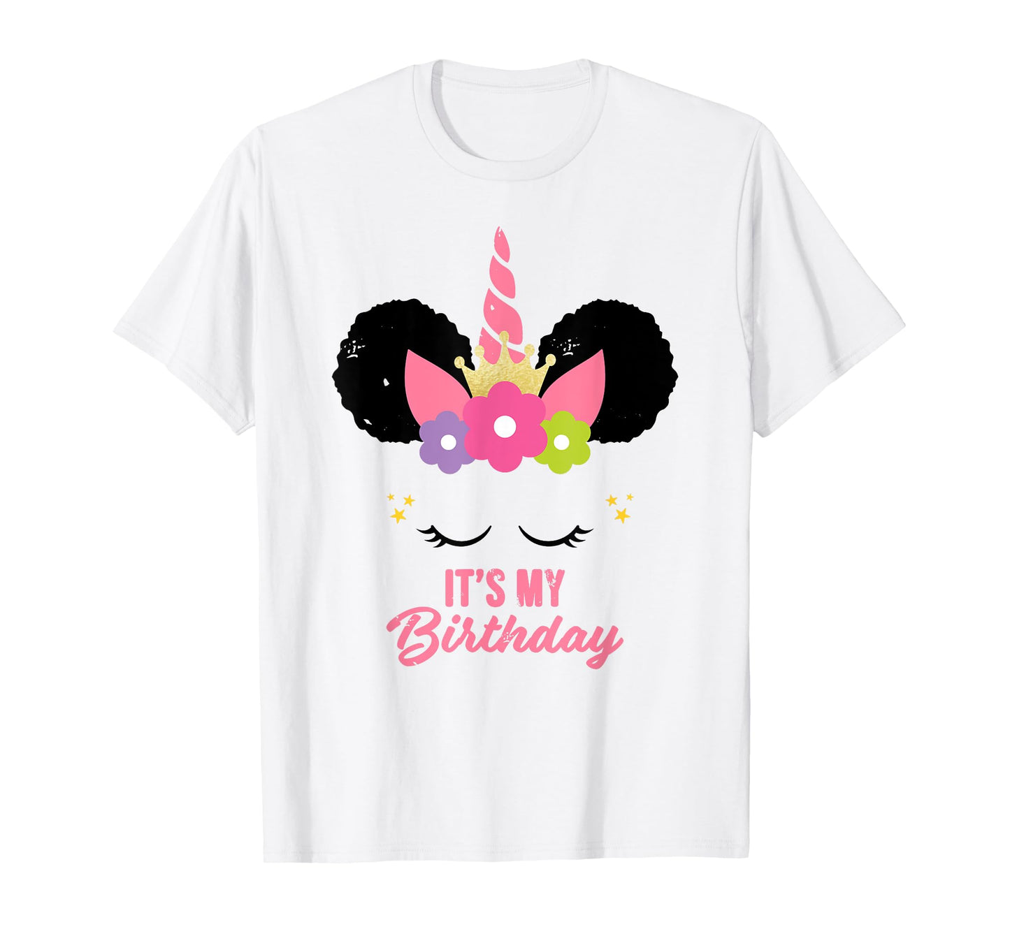 Unicorn Birthday Girl Afro Puff Birthday Present for Girl T-Shirt