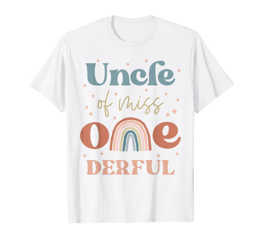 Uncle of Miss Onederful Boho Rainbow Niece First Birthday T-Shirt