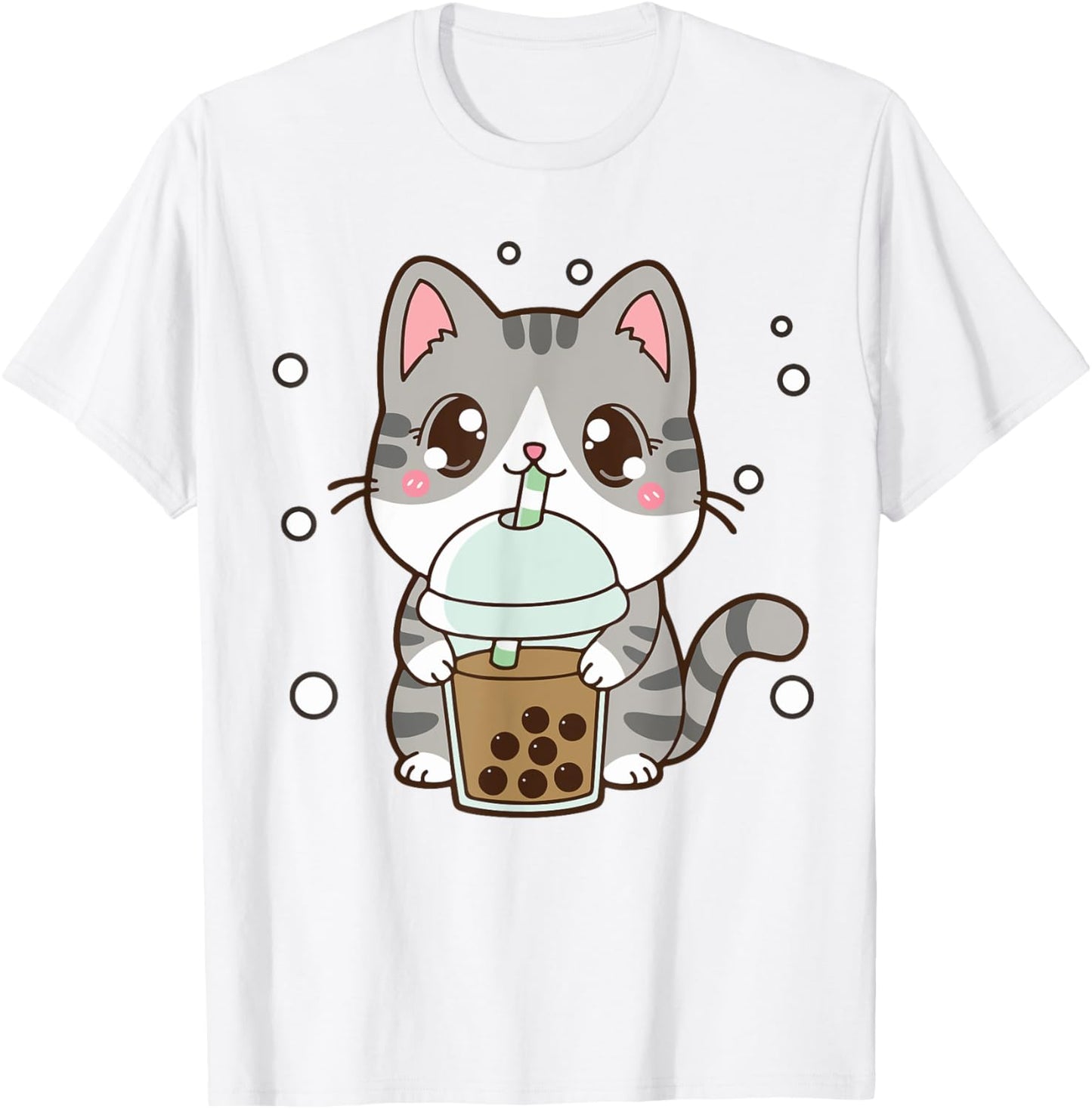 Cute Cat Boba Tea Teen Girl Women Japanese Anime Graphic Tee T-Shirt