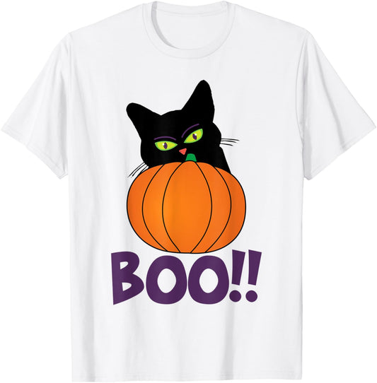 Boo Funny Jolly Cat Peeking Pumpkin Halloween party Kids T-Shirt