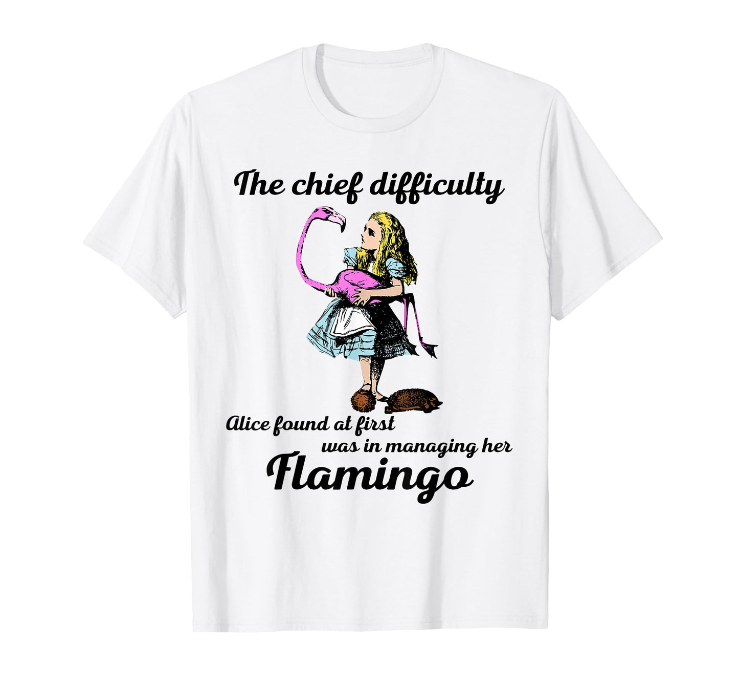 Alice Managing Flamingo Croquet Mallet And Hedgehog T Shirt T-Shirt