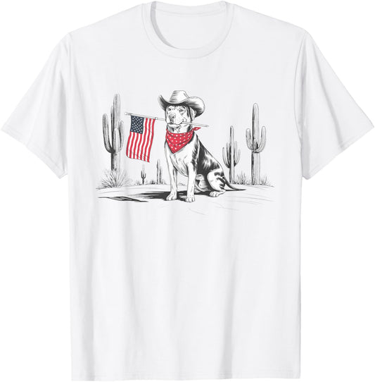 Western Dachshund Dog 4th of July American Flag Dog Lover T-Shirt