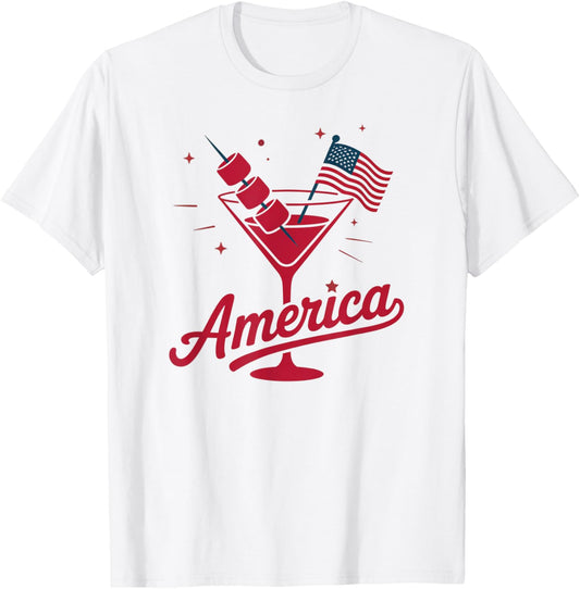 4th of July Funny Hot Dog & Martini T-shirt