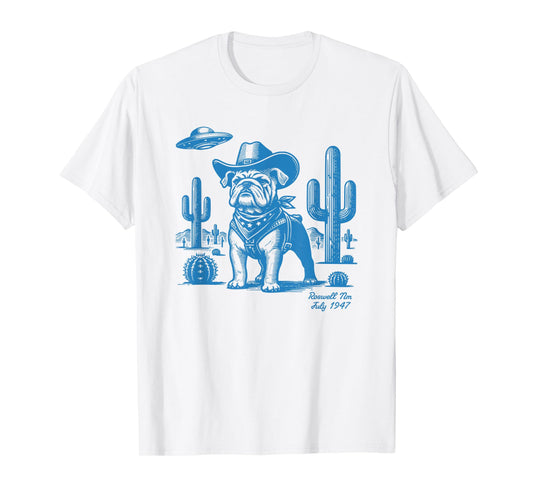UFO Western Bulldog Cowboy Cactus Desert Cowgirl Mom Dad T-Shirt