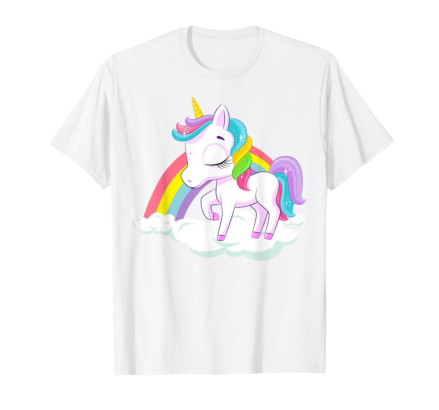 Pink Rainbow Unicorn Baby Dancing on Fluffy Clouds T-Shirt