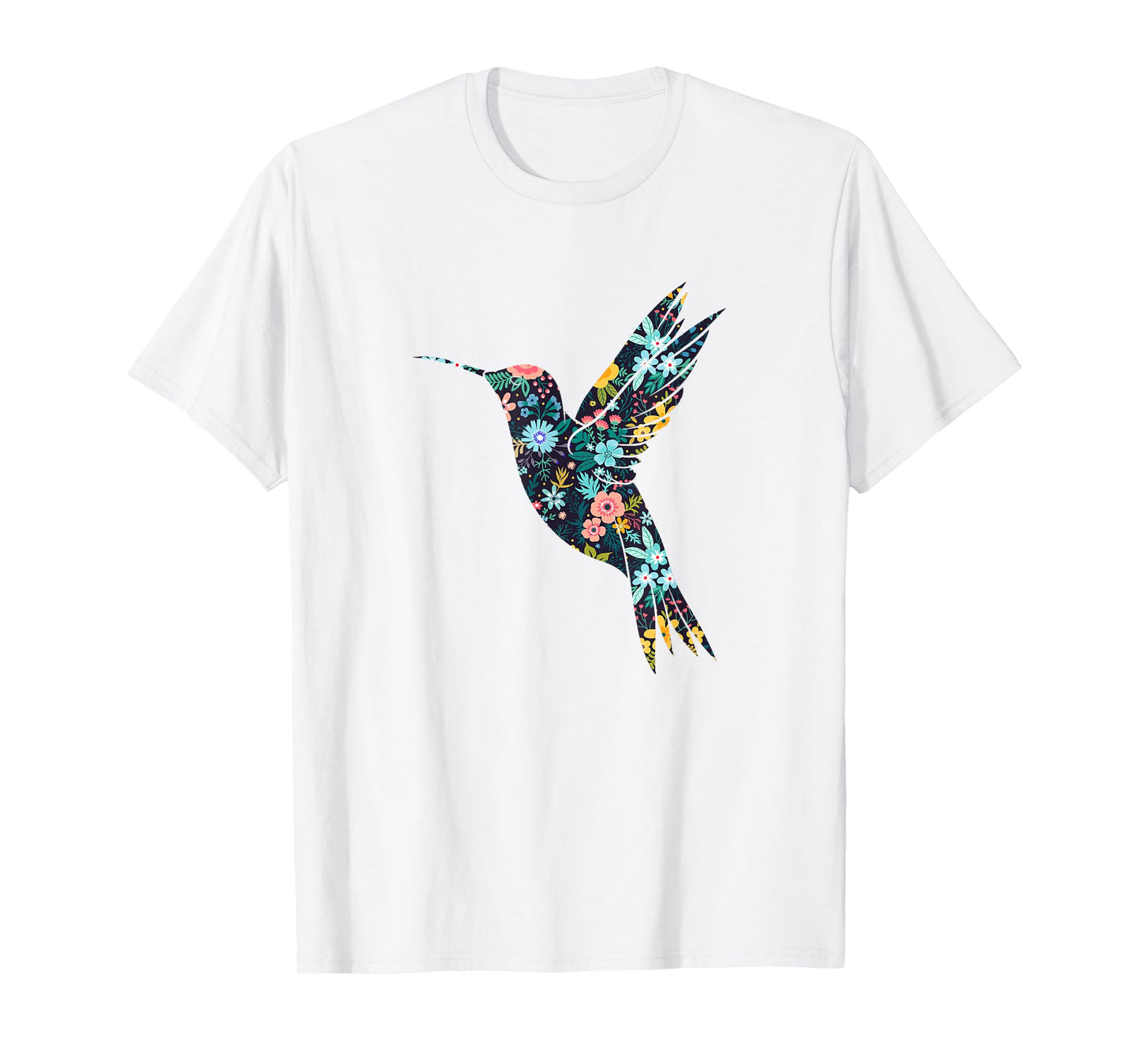 Floral Hummingbird Silhouette Womens Girls Graphic T-Shirt