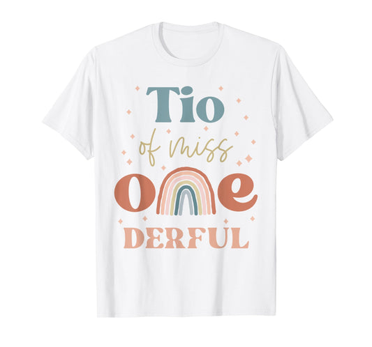 Mens Tio of Miss Onederful Boho Rainbow Niece First Birthday T-Shirt
