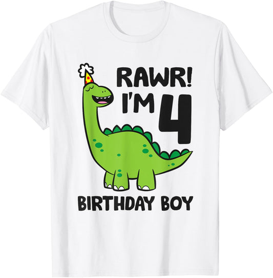 Birthday Boy Rawr I'm 4 Dinosaur 4th Birthday T-Shirt