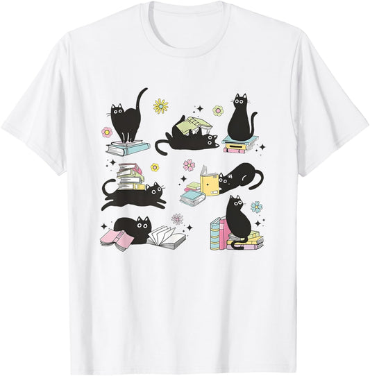 Cats Reading Books Shirt Cat Lover Kitten Reading Book Lover T-Shirt