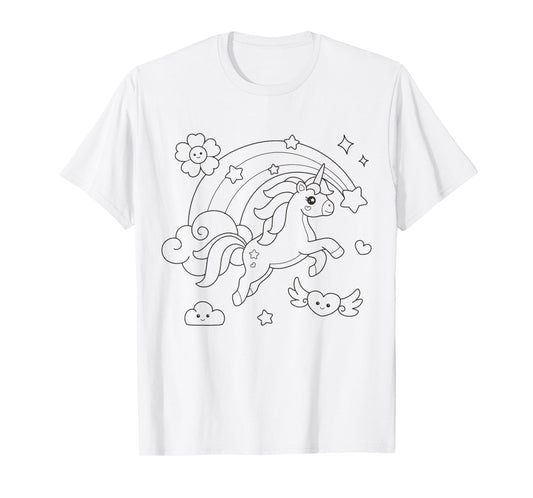 Cute unicorn to paint and color in for children T-Shirt