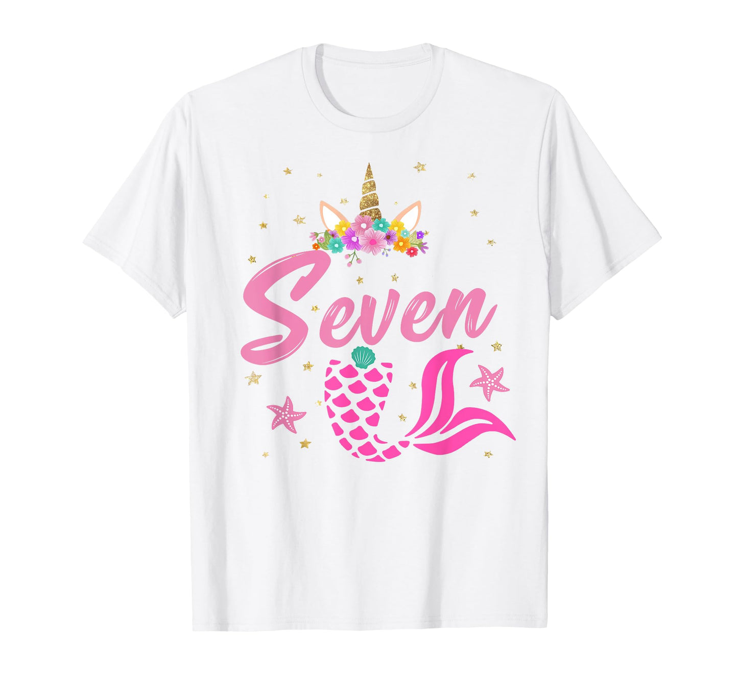 7th Birthday Girl Unicorn Shirt Mermaid Tail 7 Years Old T-Shirt