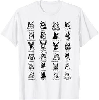 Vintage Cat Breeds T-Shirt for Men Women