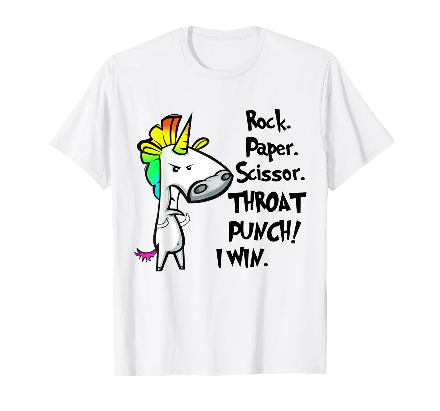 Unicorn Rock Paper Scissors Throat Punch I Win T-Shirt