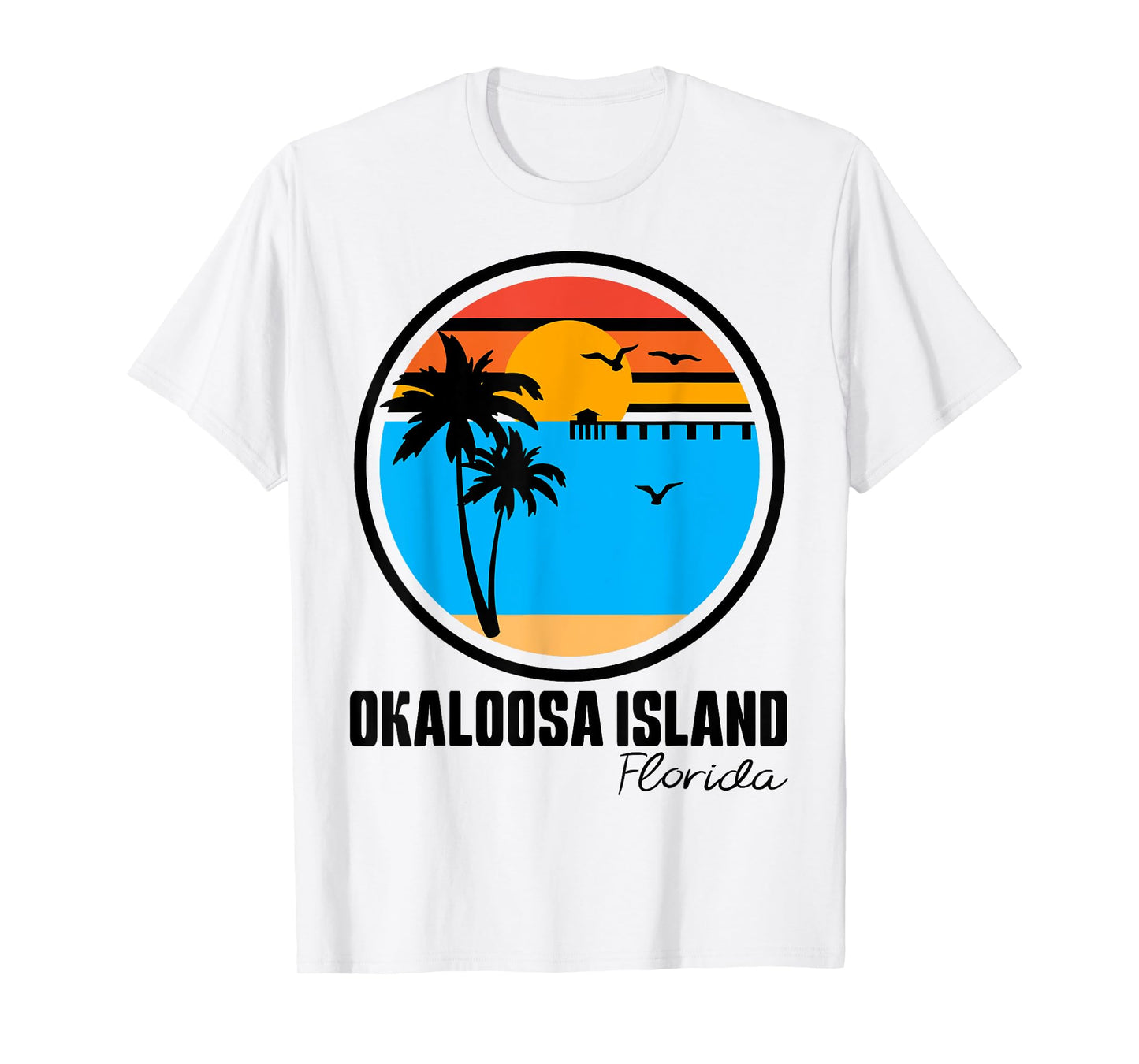 Okaloosa Island Destin Florida Sunset Ocean Palm Tree Beach T-Shirt for Men Women Girls Kids