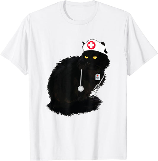 Black Cat Nurse Shirt Women Men Funny T-Shirt