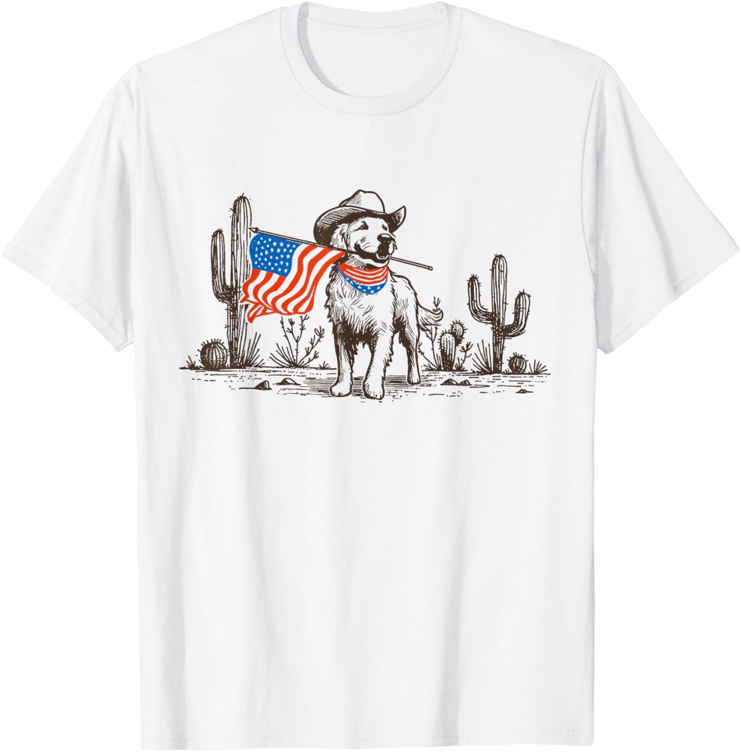 Merica Golden Retriever Dog American Flag Western Patriotic T-Shirt