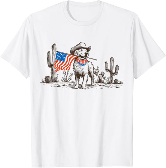 Merica Golden Retriever Dog American Flag Western Patriotic T-Shirt