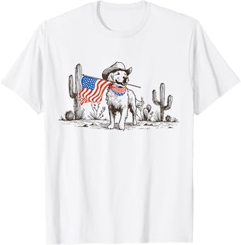 Merica Golden Retriever Dog American Flag Western Patriotic Men Women Girls Kids T-Shirt